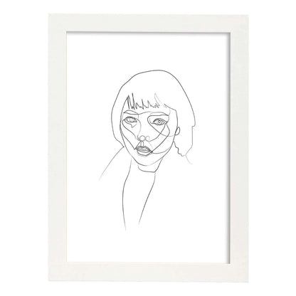 Posters de dibujos y bocetos a una linea. Lámina nordica de Rostro mujer 16.-Artwork-Nacnic-A4-Marco Blanco-Nacnic Estudio SL