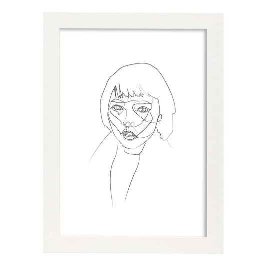 Posters de dibujos y bocetos a una linea. Lámina nordica de Rostro mujer 16.-Artwork-Nacnic-A4-Marco Blanco-Nacnic Estudio SL