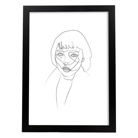 Posters de dibujos y bocetos a una linea. Lámina nordica de Rostro mujer 16.-Artwork-Nacnic-A4-Marco Negro-Nacnic Estudio SL