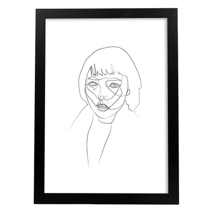 Posters de dibujos y bocetos a una linea. Lámina nordica de Rostro mujer 16.-Artwork-Nacnic-A4-Marco Negro-Nacnic Estudio SL