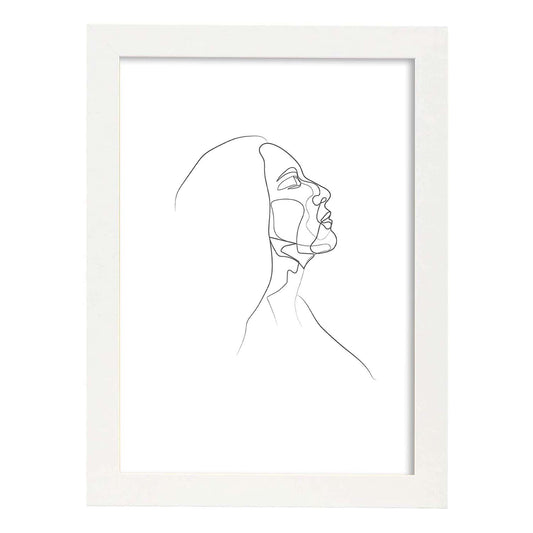 Posters de dibujos y bocetos a una linea. Lámina nordica de Rostro mujer 17.-Artwork-Nacnic-A4-Marco Blanco-Nacnic Estudio SL