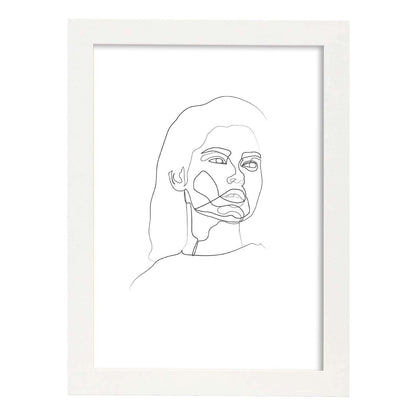 Posters de dibujos y bocetos a una linea. Lámina nordica de Rostro mujer 18.-Artwork-Nacnic-A4-Marco Blanco-Nacnic Estudio SL