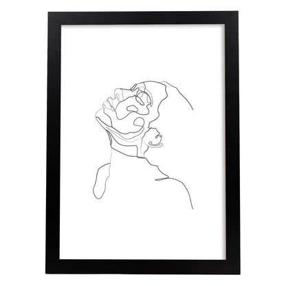 Posters de dibujos y bocetos a una linea. Lámina nordica de Rostro mujer 19.-Artwork-Nacnic-A4-Marco Negro-Nacnic Estudio SL