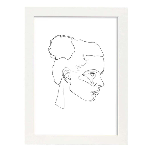 Posters de dibujos y bocetos a una linea. Lámina nordica de Rostro mujer 1.-Artwork-Nacnic-A4-Marco Blanco-Nacnic Estudio SL