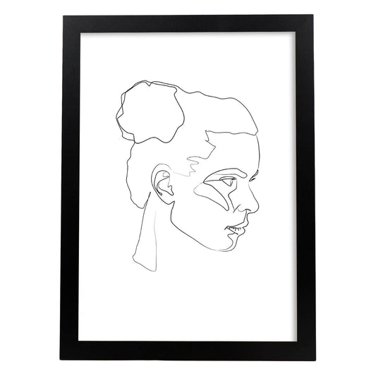 Posters de dibujos y bocetos a una linea. Lámina nordica de Rostro mujer 1.-Artwork-Nacnic-A4-Marco Negro-Nacnic Estudio SL