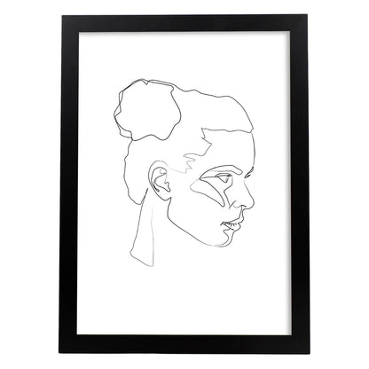 Posters de dibujos y bocetos a una linea. Lámina nordica de Rostro mujer 1.-Artwork-Nacnic-A4-Marco Negro-Nacnic Estudio SL