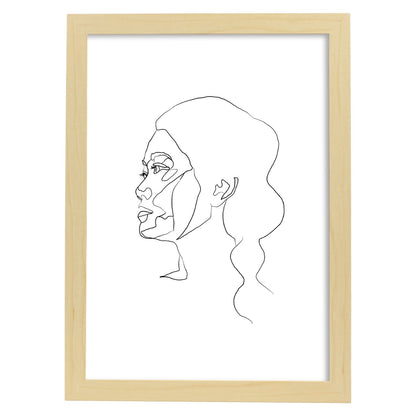 Posters de dibujos y bocetos a una linea. Lámina nordica de Rostro mujer 4.-Artwork-Nacnic-A4-Marco Madera clara-Nacnic Estudio SL