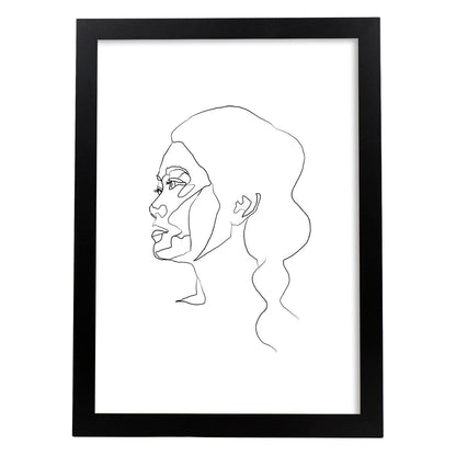 Posters de dibujos y bocetos a una linea. Lámina nordica de Rostro mujer 4.-Artwork-Nacnic-A4-Marco Negro-Nacnic Estudio SL