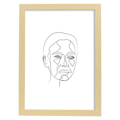 Posters de dibujos y bocetos a una linea. Lámina nordica de Rostro mujer 8.-Artwork-Nacnic-A3-Marco Madera clara-Nacnic Estudio SL