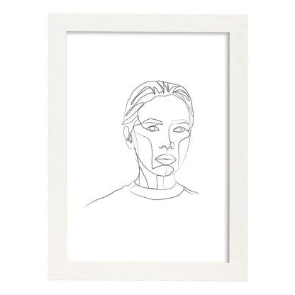 Posters de dibujos y bocetos a una linea. Lámina nordica de Rostro mujer 9.-Artwork-Nacnic-A4-Marco Blanco-Nacnic Estudio SL