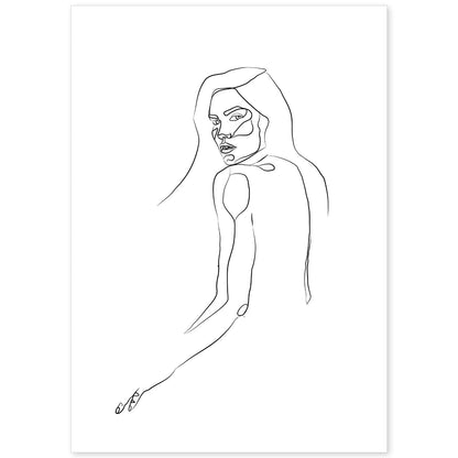 Posters de dibujos y bocetos a una linea. Lámina nordica de Rostro mujer y espalda 2.-Artwork-Nacnic-A4-Sin marco-Nacnic Estudio SL