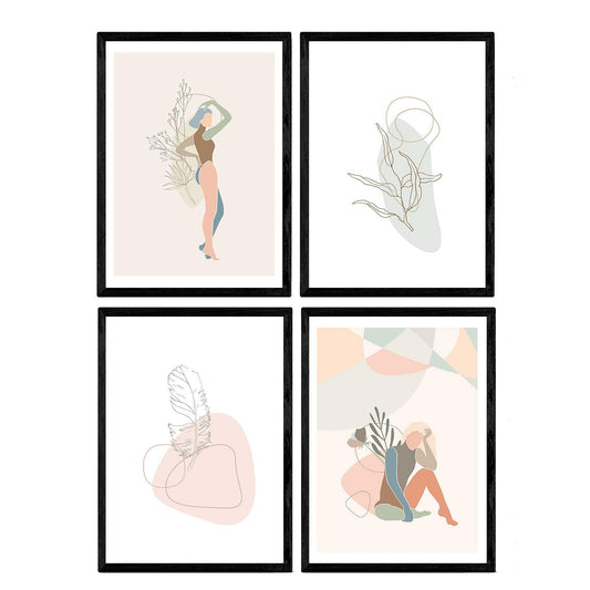 Posters de figuras femeninas tonos pastel y formas nordicas. Mujeres posando. Boceto ilustracion mujer.-Artwork-Nacnic-Nacnic Estudio SL