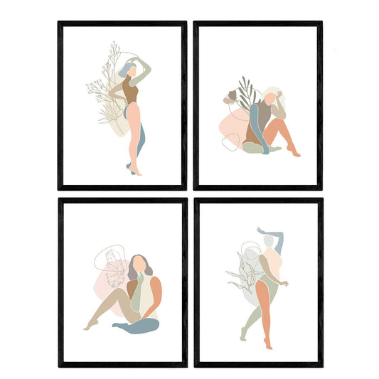 Posters de figuras femeninas tonos pastel y mezcla floral. Mujeres posando. Boceto ilustracion mujer.-Artwork-Nacnic-Nacnic Estudio SL