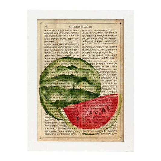 Posters de frutas con texto. Lámina Bodegón de Sandías con imágenes de alimentación saludable con definiciones.-Artwork-Nacnic-A4-Marco Blanco-Nacnic Estudio SL