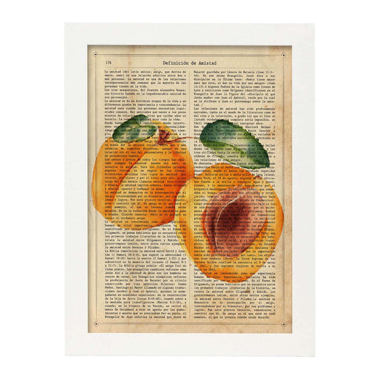 Posters de frutas con texto. Lámina Melocotón abierto con imágenes de alimentación saludable con definiciones.-Artwork-Nacnic-A4-Marco Blanco-Nacnic Estudio SL