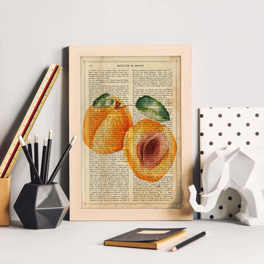 Posters de frutas con texto. Lámina Melocotón abierto con imágenes de alimentación saludable con definiciones.-Artwork-Nacnic-Nacnic Estudio SL