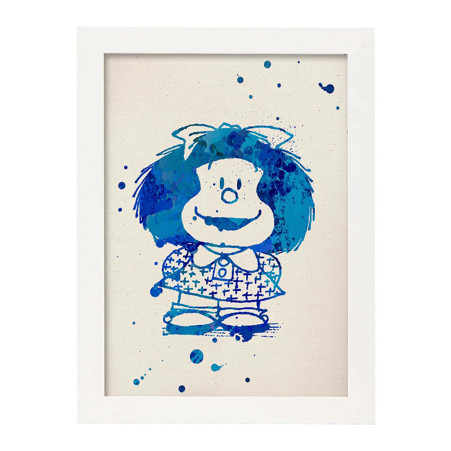 Posters de Mafalda azul. Posters de Mafalda a color para niños, diseños del ilustrador Quino.-Artwork-Nacnic-A4-Marco Blanco-Nacnic Estudio SL