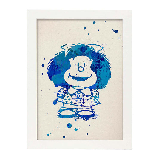 Posters de Mafalda azul. Posters de Mafalda a color para niños, diseños del ilustrador Quino.-Artwork-Nacnic-A4-Marco Blanco-Nacnic Estudio SL