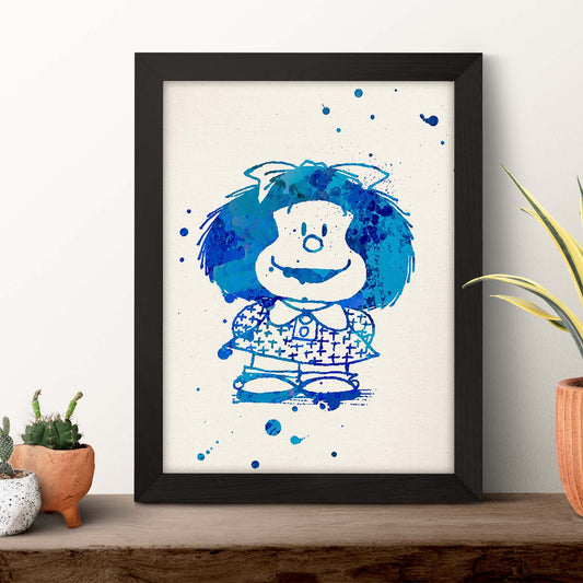 Posters de Mafalda azul. Posters de Mafalda a color para niños, diseños del ilustrador Quino.-Artwork-Nacnic-Nacnic Estudio SL