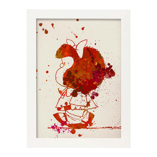 Posters de Mafalda roja. Posters de Mafalda a color para niños, diseños del ilustrador Quino.-Artwork-Nacnic-A4-Marco Blanco-Nacnic Estudio SL