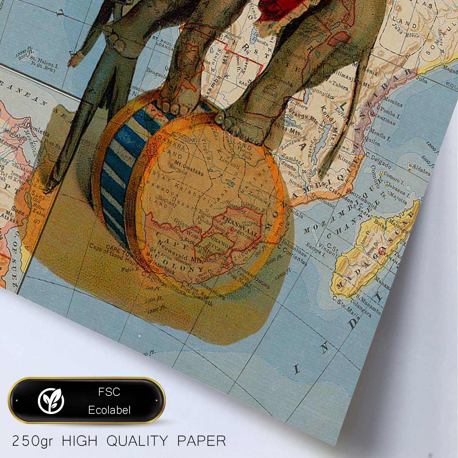Posters de objetos sobre mapas. Lámina Ambulante desde África, con diseño de objetos sobre mapas vintage.-Artwork-Nacnic-Nacnic Estudio SL