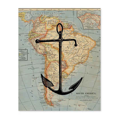 Posters de objetos sobre mapas. Lámina Ancla sobre mapa, con diseño de objetos sobre mapas vintage.-Artwork-Nacnic-A4-Sin marco-Nacnic Estudio SL