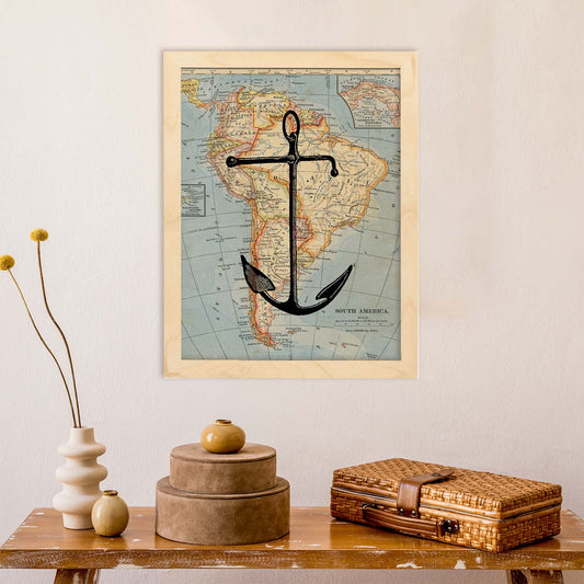 Posters de objetos sobre mapas. Lámina Ancla sobre mapa, con diseño de objetos sobre mapas vintage.-Artwork-Nacnic-Nacnic Estudio SL