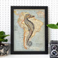 Posters de objetos sobre mapas. Lámina Caballito de mar blanco y negro, con diseño de objetos sobre mapas vintage.-Artwork-Nacnic-Nacnic Estudio SL