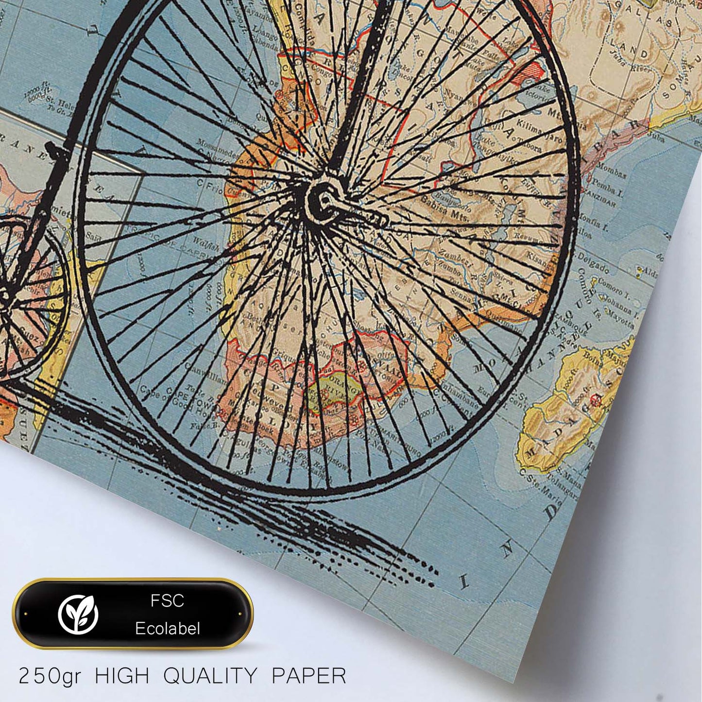 Posters de objetos sobre mapas. Lámina Ciclo a África, con diseño de objetos sobre mapas vintage.-Artwork-Nacnic-Nacnic Estudio SL