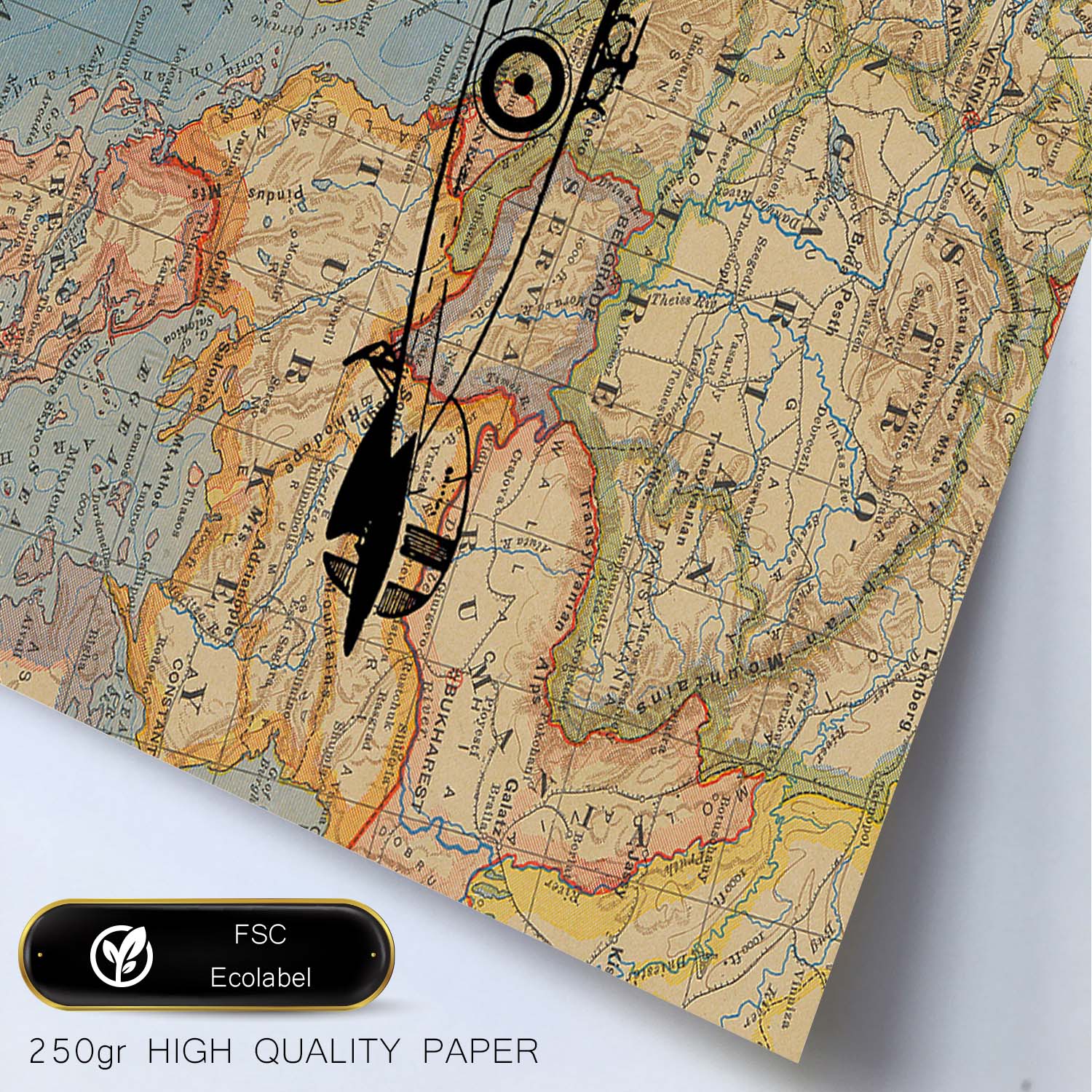 Posters de objetos sobre mapas. Lámina En Avioneta a Europa, con diseño de objetos sobre mapas vintage.-Artwork-Nacnic-Nacnic Estudio SL