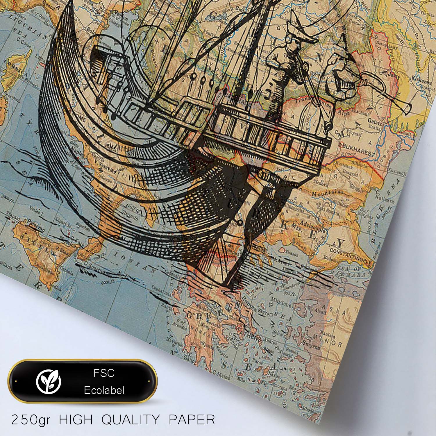 Posters de objetos sobre mapas. Lámina En el Bote, con diseño de objetos sobre mapas vintage.-Artwork-Nacnic-Nacnic Estudio SL