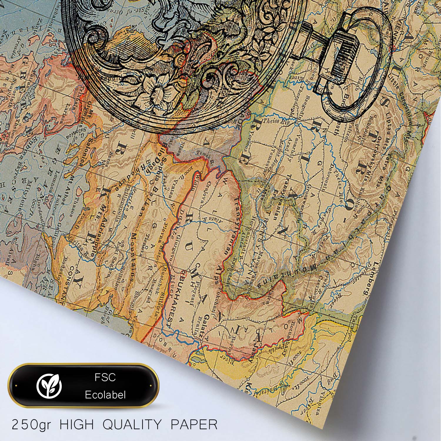 Posters de objetos sobre mapas. Lámina Es hora de Viajar, con diseño de objetos sobre mapas vintage.-Artwork-Nacnic-Nacnic Estudio SL