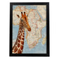 Posters de objetos sobre mapas. Lámina Girafa sueña África, con diseño de objetos sobre mapas vintage.-Artwork-Nacnic-A4-Marco Negro-Nacnic Estudio SL