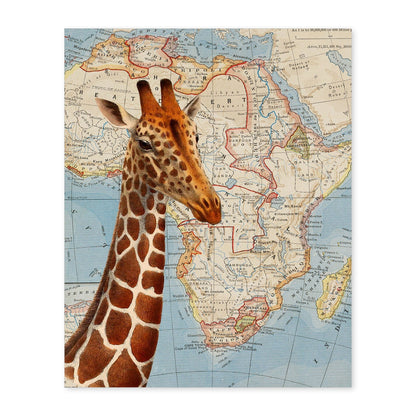 Posters de objetos sobre mapas. Lámina Girafa sueña África, con diseño de objetos sobre mapas vintage.-Artwork-Nacnic-A4-Sin marco-Nacnic Estudio SL