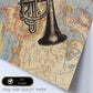 Posters de objetos sobre mapas. Lámina Trompeta para Europa, con diseño de objetos sobre mapas vintage.-Artwork-Nacnic-Nacnic Estudio SL
