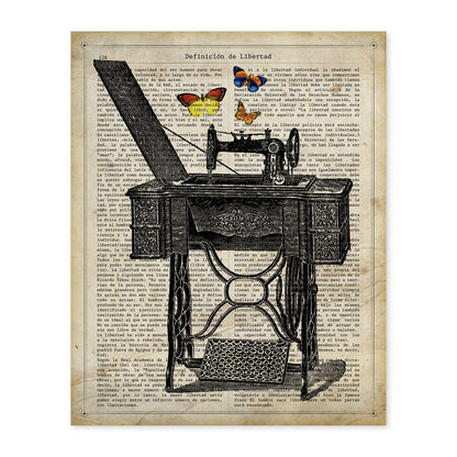 Posters de objetos vintage. Lámina Coser y Cantar con imágenes de objetos e instrumentos vintage, con definiciones en español.-Artwork-Nacnic-A4-Sin marco-Nacnic Estudio SL