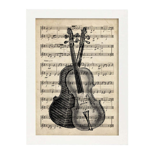 Posters de objetos vintage. Lámina Cover Partitura Violín con imágenes de objetos e instrumentos vintage, con definiciones en español.-Artwork-Nacnic-A4-Marco Blanco-Nacnic Estudio SL