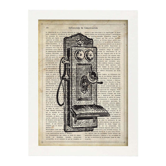 Posters de objetos vintage. Lámina Teléfono Roto con imágenes de objetos e instrumentos vintage, con definiciones en español.-Artwork-Nacnic-A4-Marco Blanco-Nacnic Estudio SL