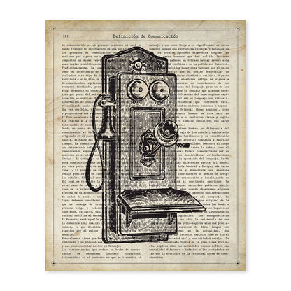 Posters de objetos vintage. Lámina Teléfono Roto con imágenes de objetos e instrumentos vintage, con definiciones en español.-Artwork-Nacnic-A4-Sin marco-Nacnic Estudio SL