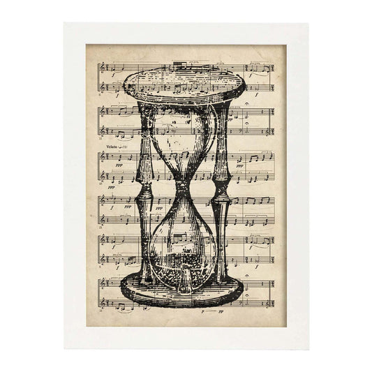Posters de objetos vintage. Lámina Tempo con imágenes de objetos e instrumentos vintage, con definiciones en español.-Artwork-Nacnic-A4-Marco Blanco-Nacnic Estudio SL