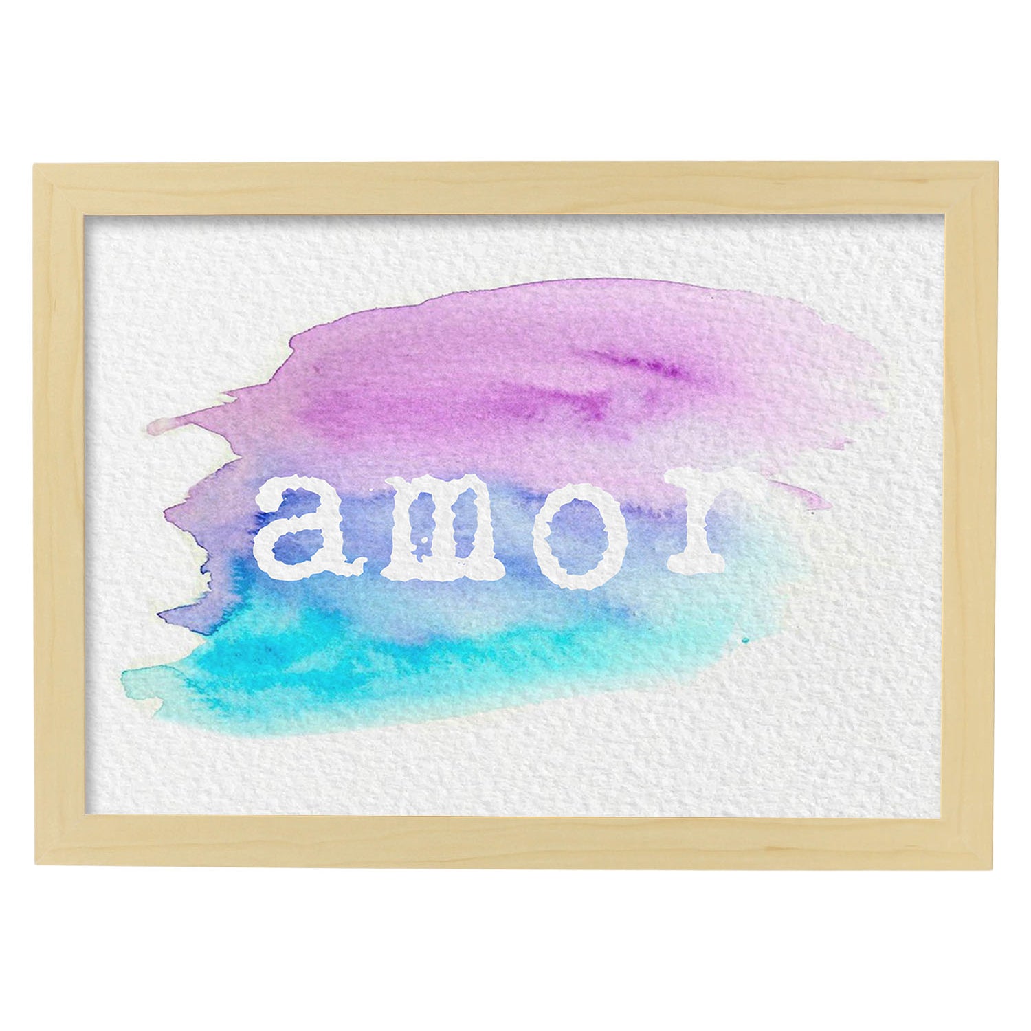Posters de palabras coloridas. Lámina de palabra Amor 2 con diseño colorido y toques acuarela.-Artwork-Nacnic-A3-Marco Madera clara-Nacnic Estudio SL