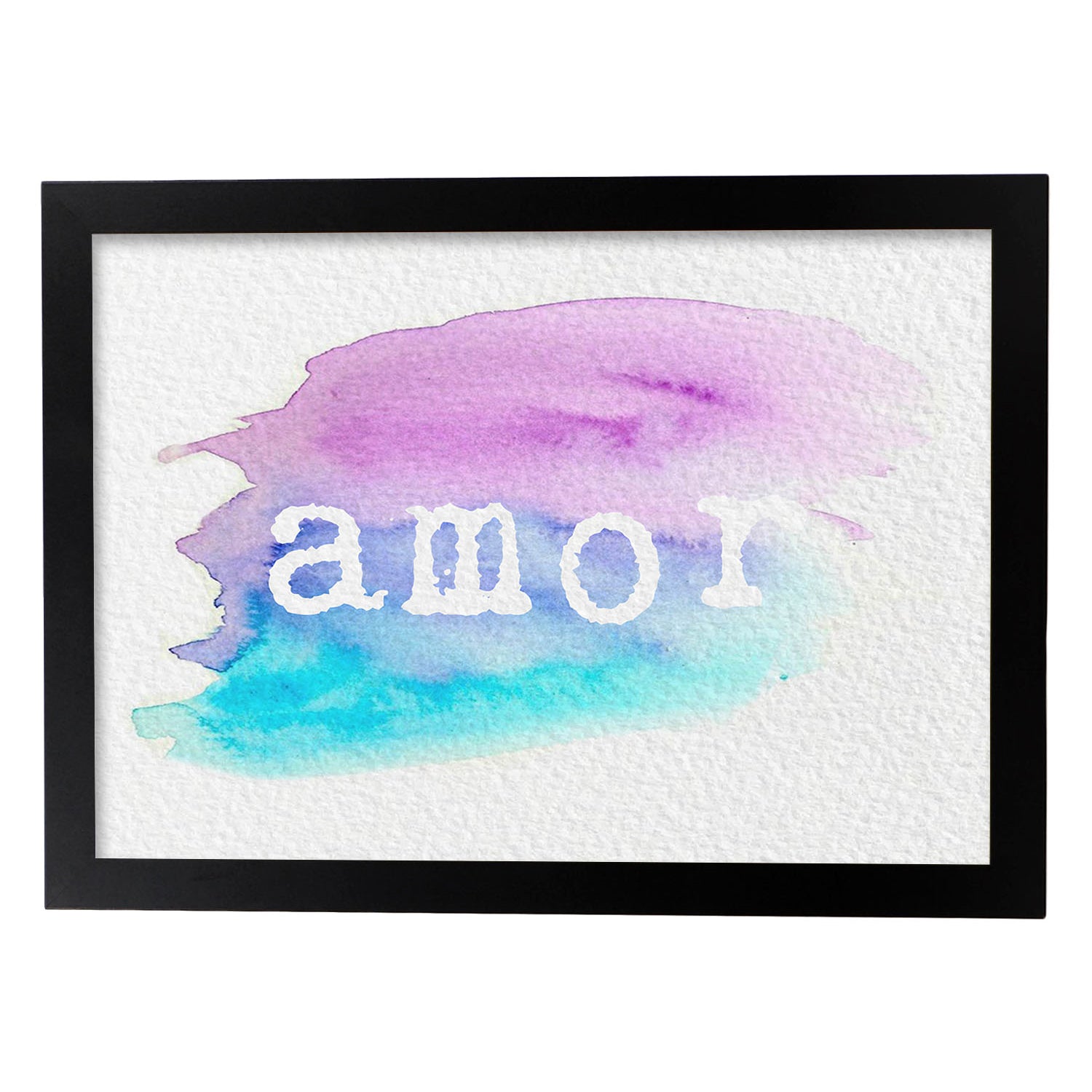 Posters de palabras coloridas. Lámina de palabra Amor 2 con diseño colorido y toques acuarela.-Artwork-Nacnic-A3-Marco Negro-Nacnic Estudio SL