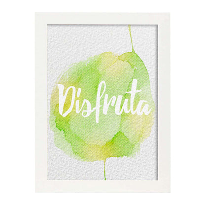 Posters de palabras coloridas. Lámina de palabra Disfruta con diseño colorido y toques acuarela.-Artwork-Nacnic-A4-Marco Blanco-Nacnic Estudio SL