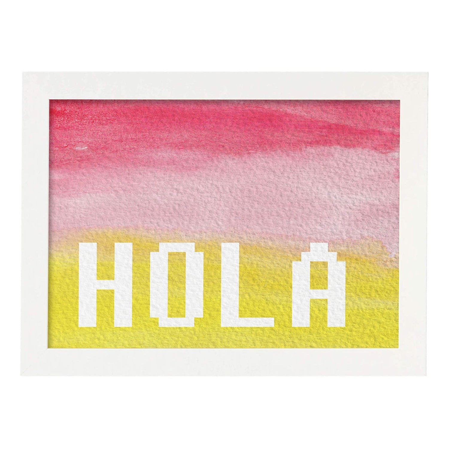 Posters de palabras coloridas. Lámina de palabra Hola con diseño colorido y toques acuarela.-Artwork-Nacnic-A3-Marco Blanco-Nacnic Estudio SL