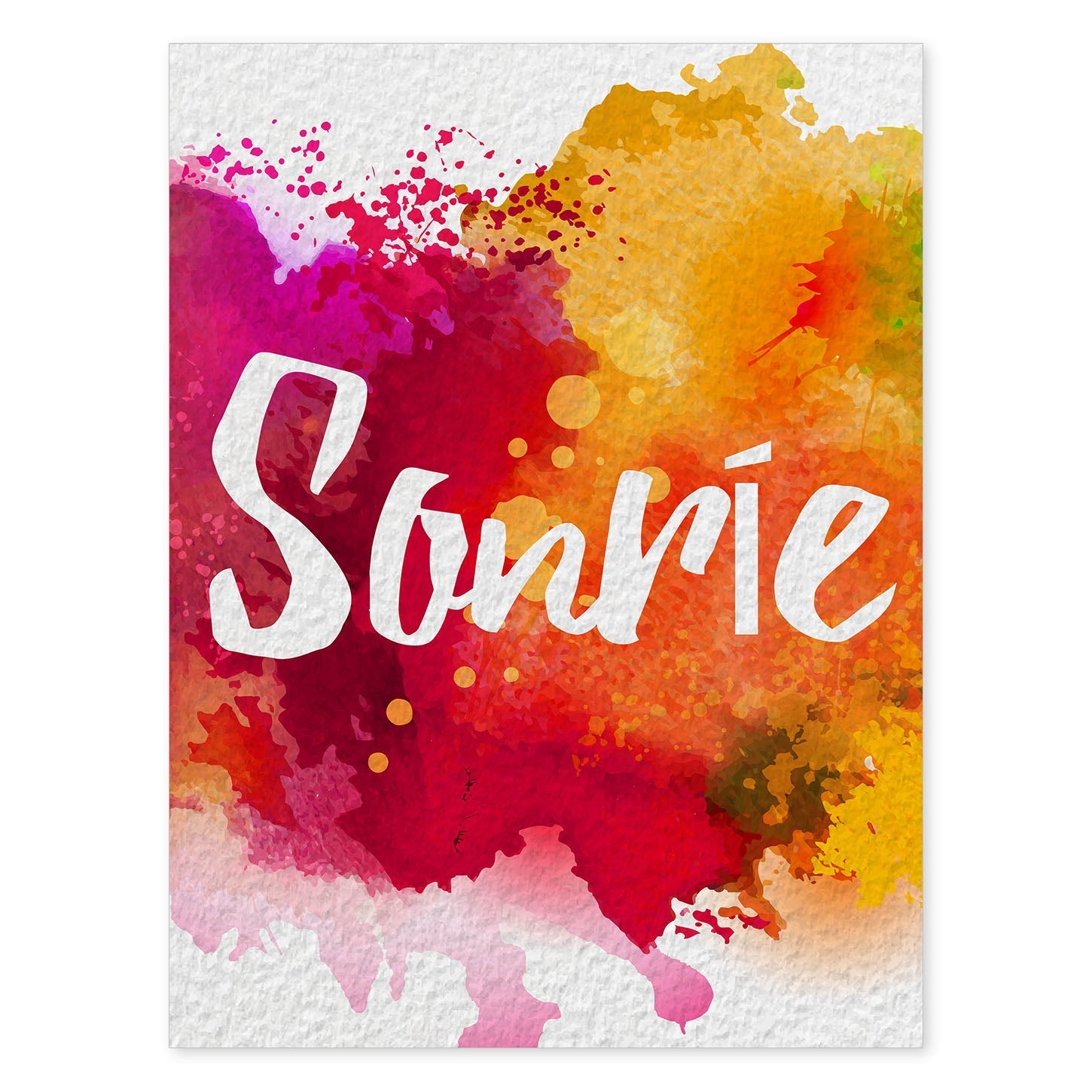 Posters de palabras coloridas. Lámina de palabra Sonrie con diseño colorido y toques acuarela.-Artwork-Nacnic-A4-Sin marco-Nacnic Estudio SL