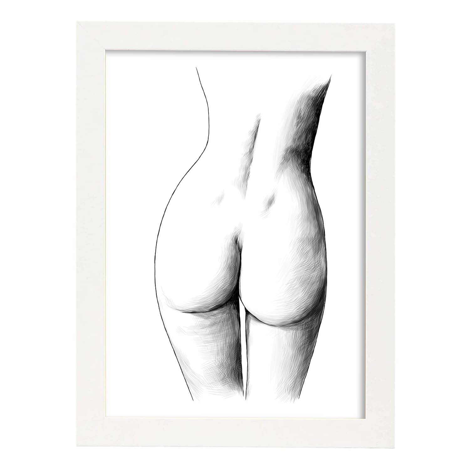 Posters eróticos. Lámina Culo dibujada con imágenes sensuales del cuerpo femenino.-Artwork-Nacnic-A3-Marco Blanco-Nacnic Estudio SL