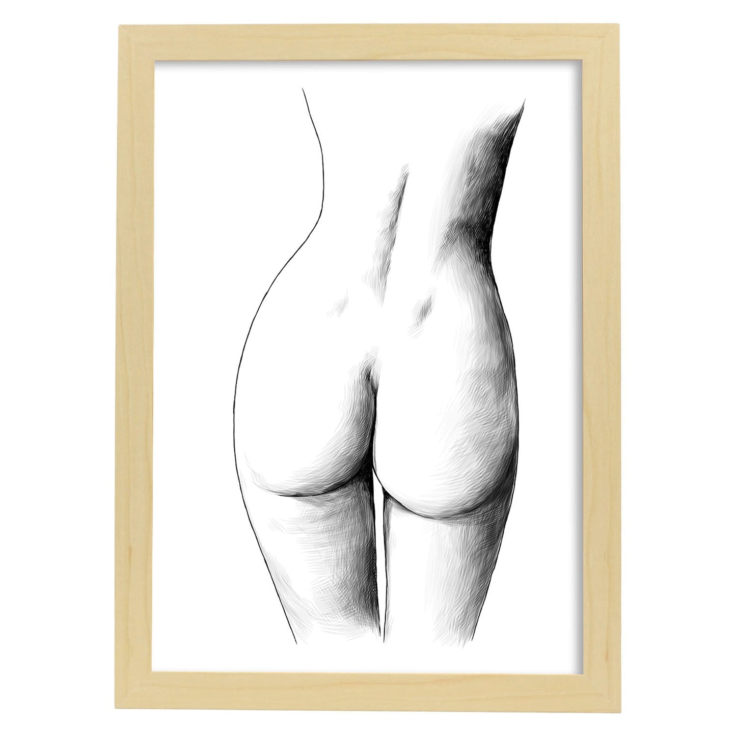 Posters eróticos. Lámina Culo dibujada con imágenes sensuales del cuerpo femenino.-Artwork-Nacnic-A3-Marco Madera clara-Nacnic Estudio SL