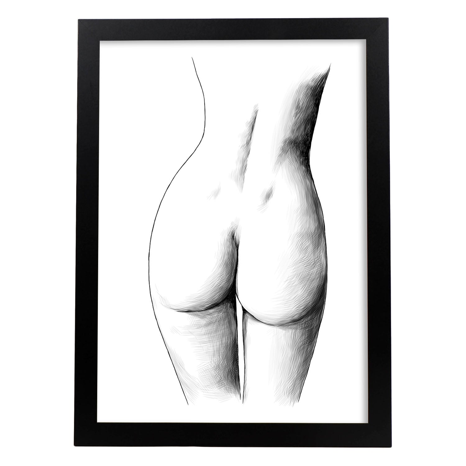 Posters eróticos. Lámina Culo dibujada con imágenes sensuales del cuerpo femenino.-Artwork-Nacnic-A4-Marco Negro-Nacnic Estudio SL