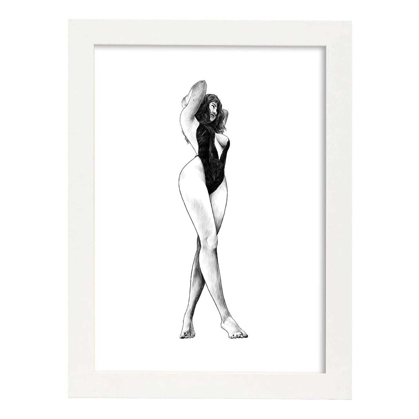Posters eróticos. Lámina De pie 2 dibujada con imágenes sensuales del cuerpo femenino.-Artwork-Nacnic-A3-Marco Blanco-Nacnic Estudio SL
