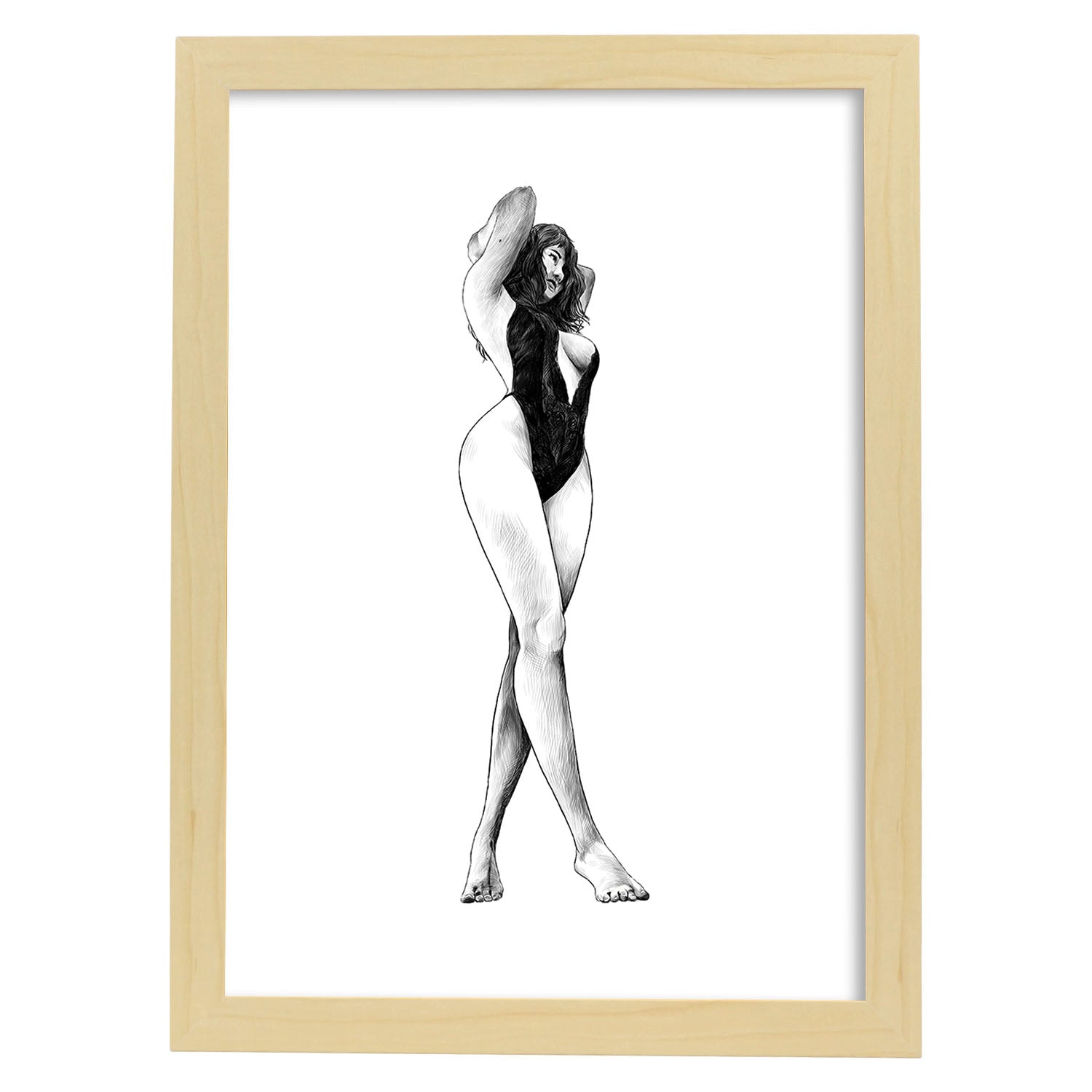 Posters eróticos. Lámina De pie 2 dibujada con imágenes sensuales del cuerpo femenino.-Artwork-Nacnic-A3-Marco Madera clara-Nacnic Estudio SL